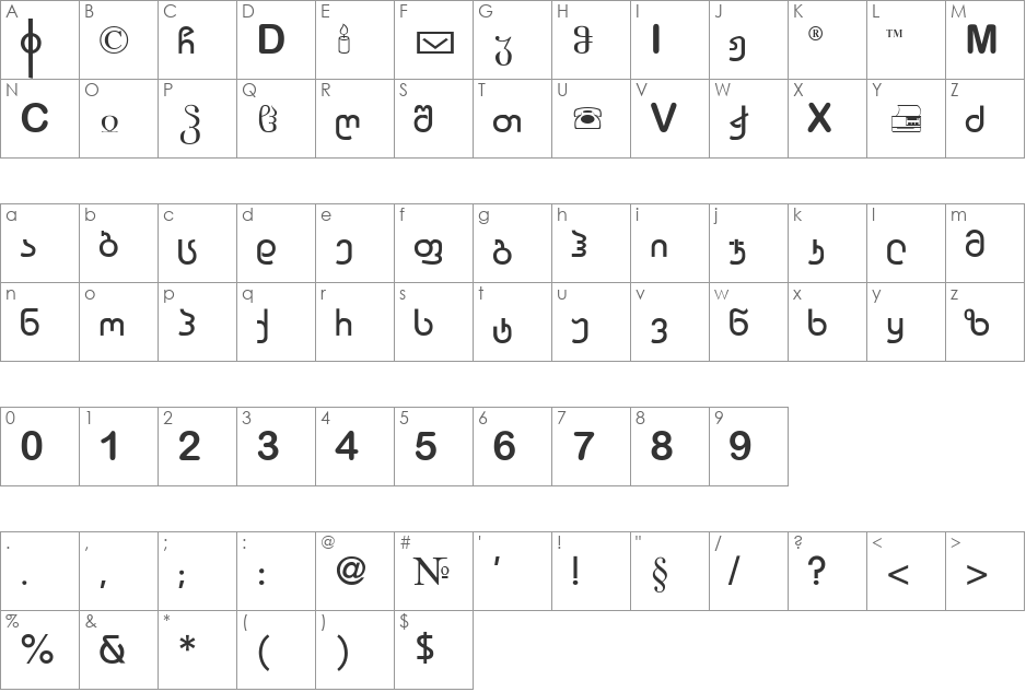 G_NStandarti font character map preview