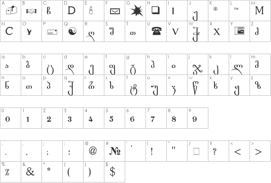 G_Rustv font character map preview
