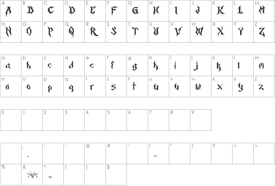 h font character map preview