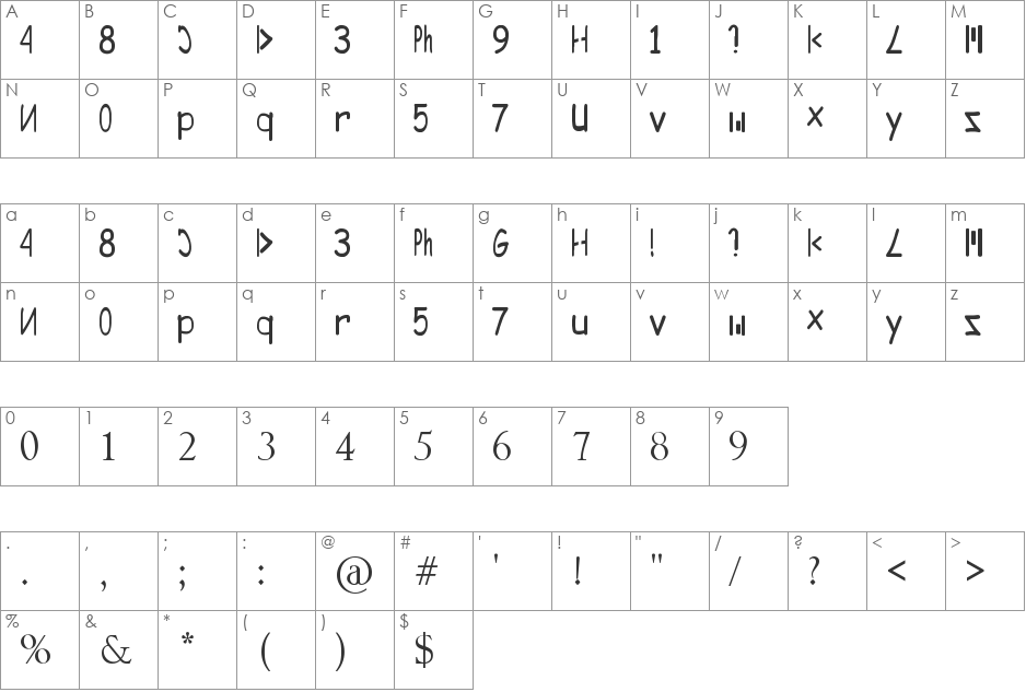 H4ck3R font character map preview