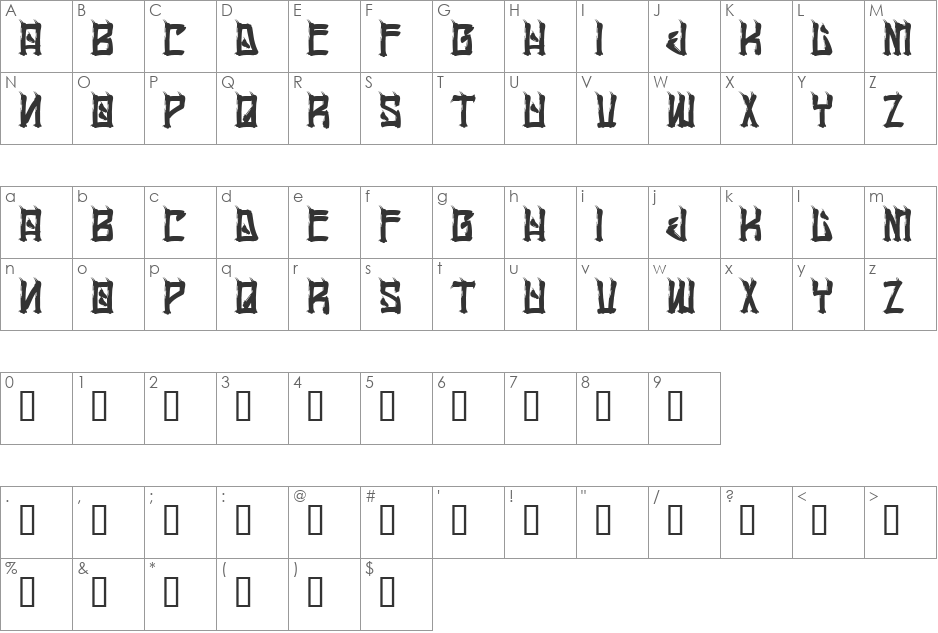 H74 Chingon font character map preview