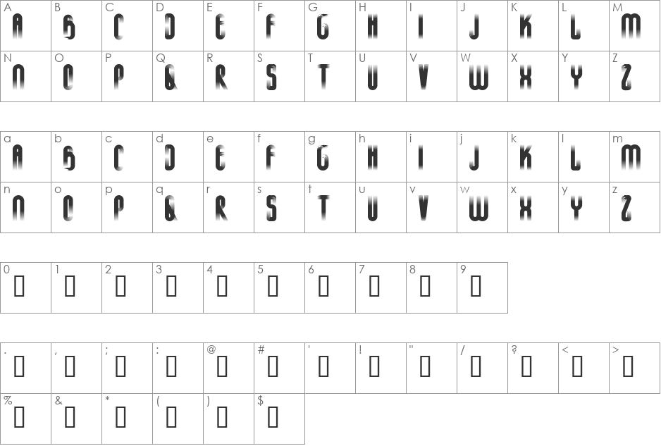 H74 Conquest font character map preview