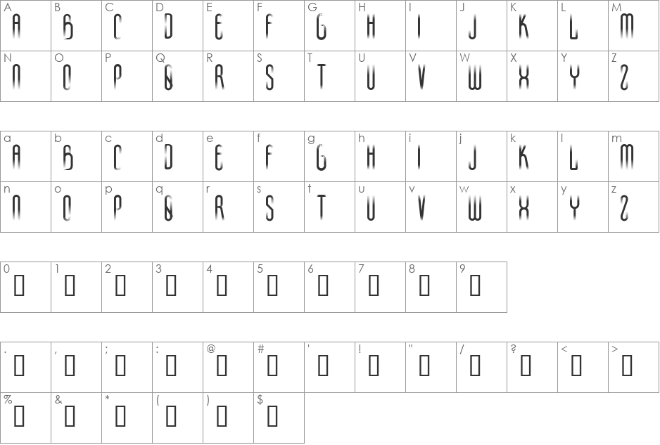 H74 Conquest Thin font character map preview