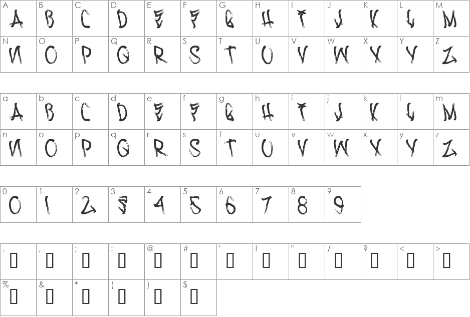 H74 Corpse Smudge font character map preview