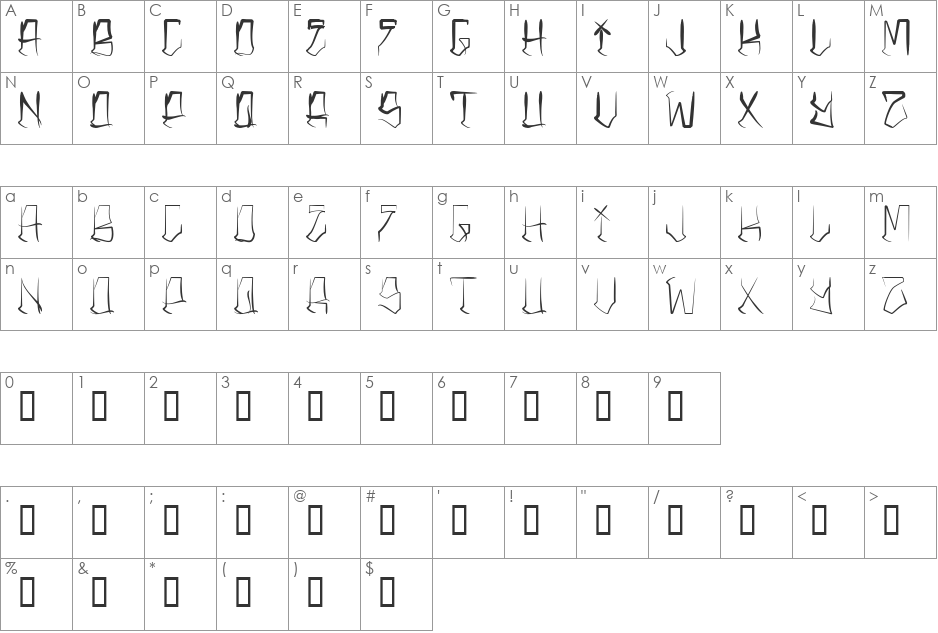 H74 Corpus Delicti font character map preview