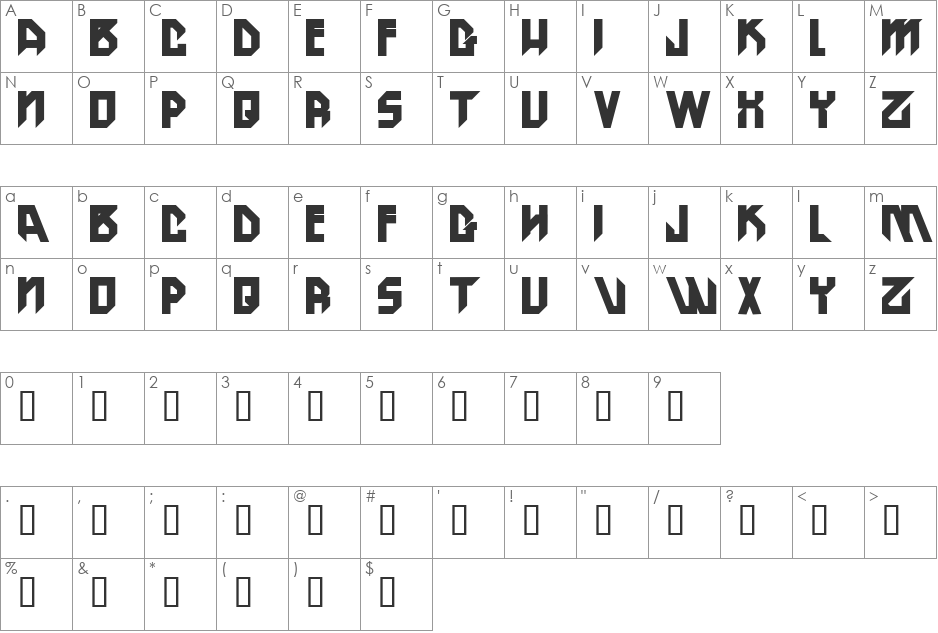 H74 Federation font character map preview
