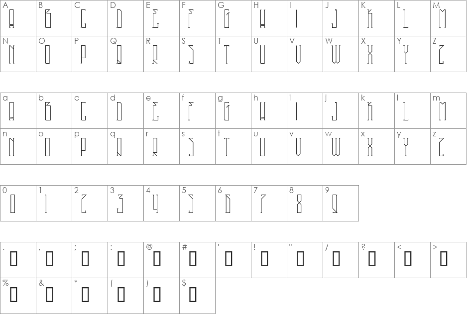 H74 Fraternal font character map preview