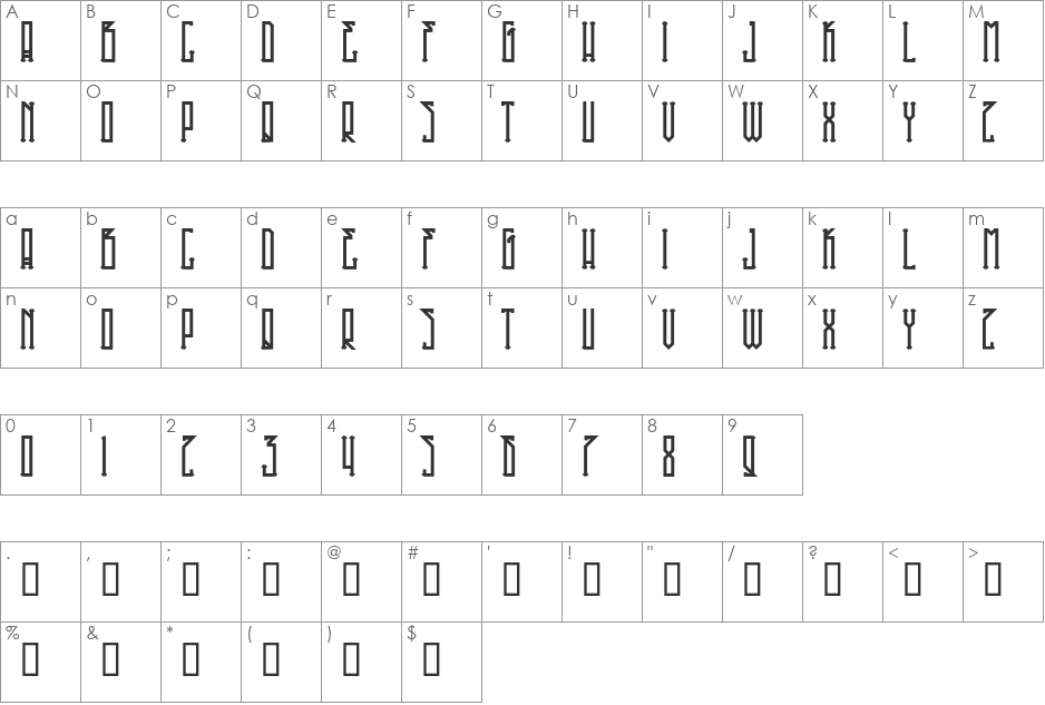 H74 Fraternal font character map preview