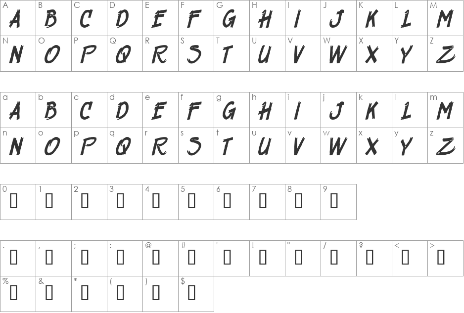 H74 Infected Zombie font character map preview