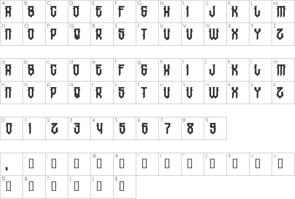 H74 Major Jackov font character map preview