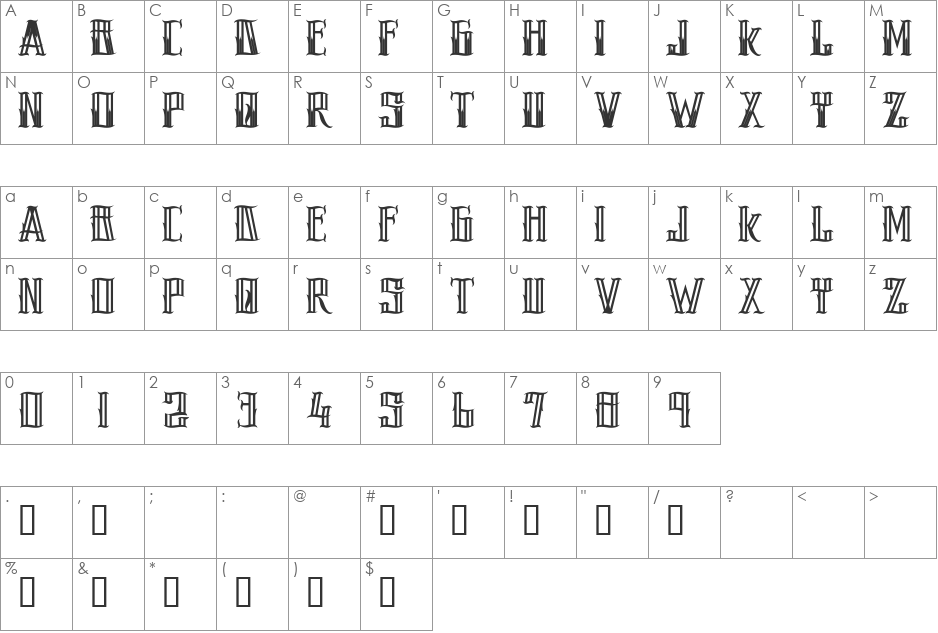 H74 Pistola font character map preview