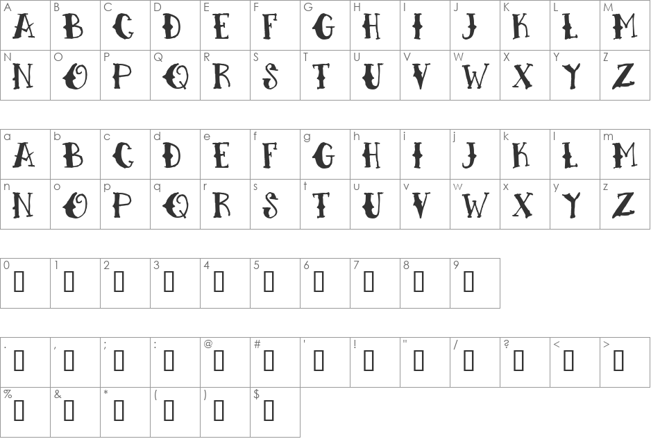 H74 Sacred Heart font character map preview