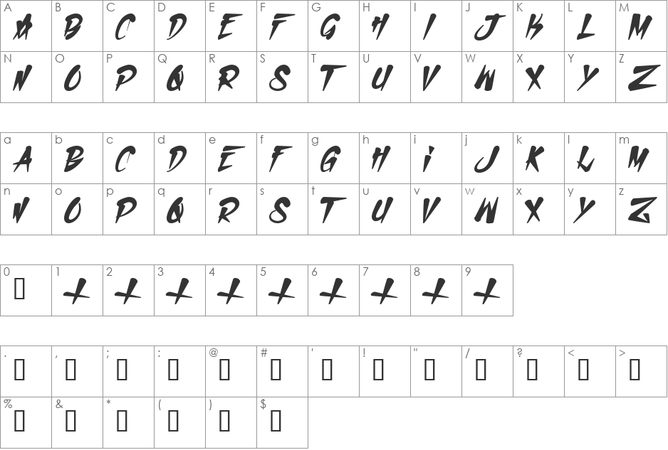 H74 Salem Witch Hunt font character map preview