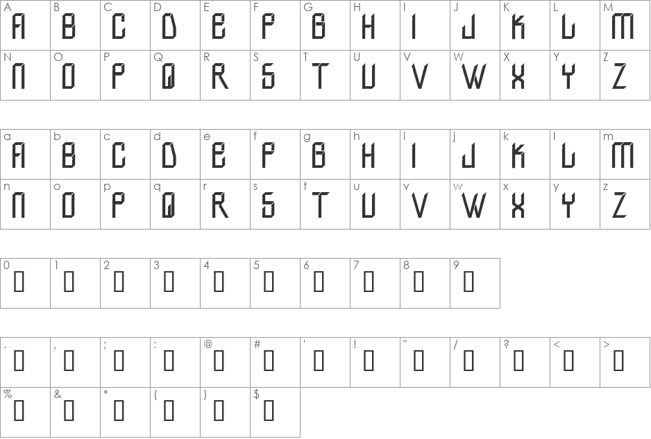 H74 Valkyrie font character map preview