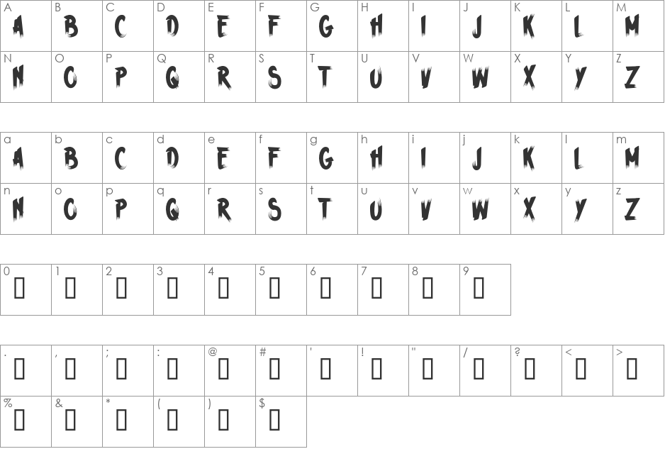H74 Wizard Taint font character map preview