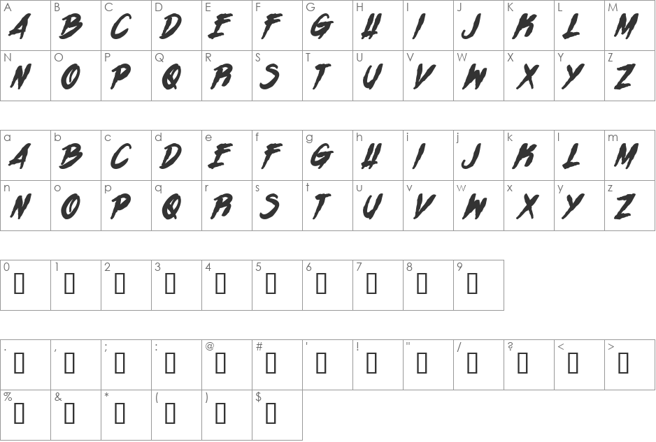 H74 Zombie Attack font character map preview