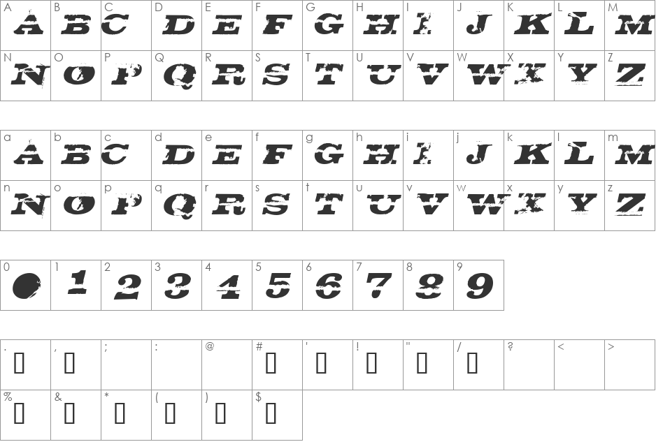 H74_Gatecrasher font character map preview