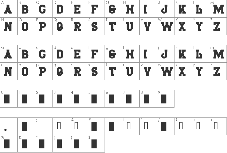 H74_TheBlackBureau font character map preview