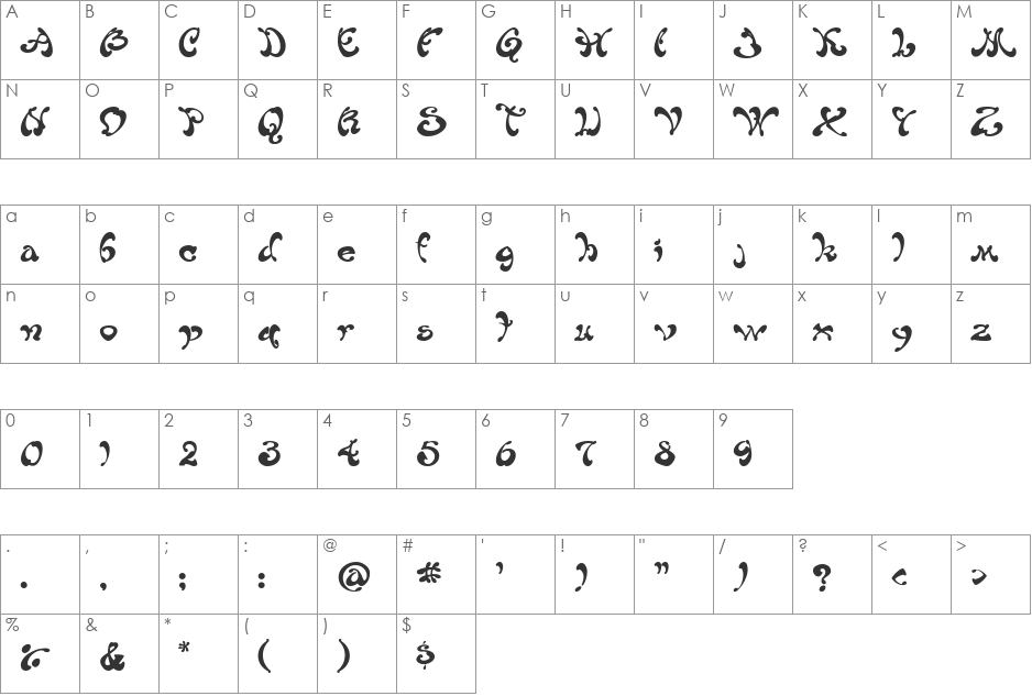 Habibe font character map preview