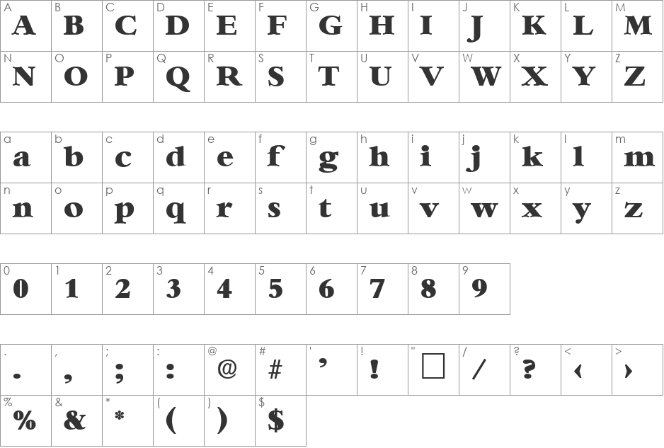 Habitus font character map preview
