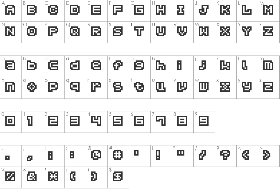 Hachicro font character map preview