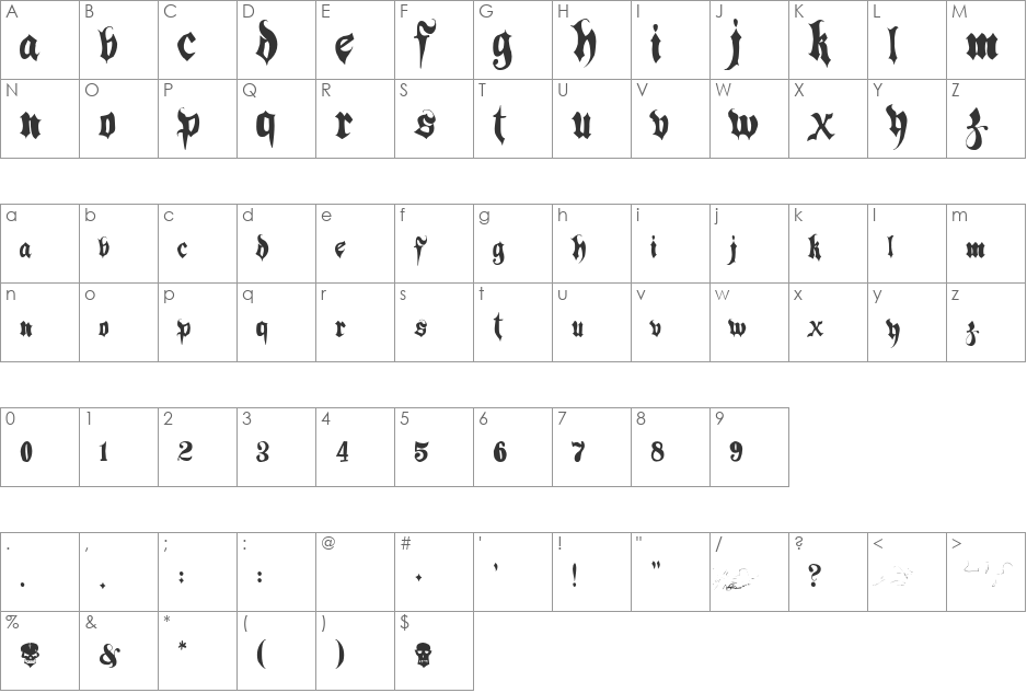 Hacjiuza font character map preview