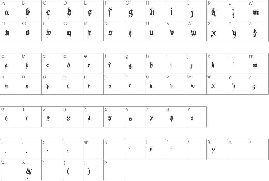 Hacjiuza Dirty font character map preview