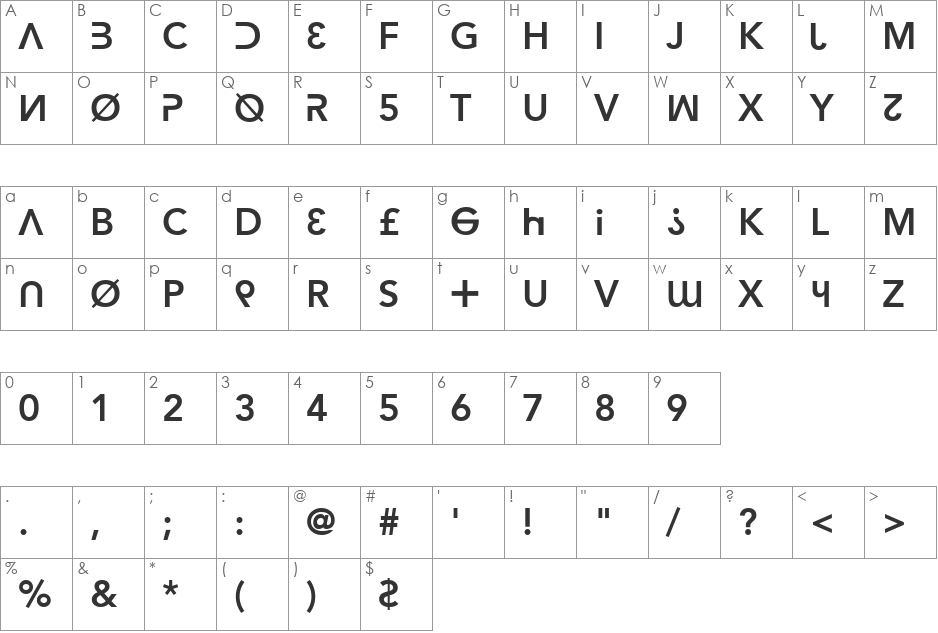 Hacker Argot font character map preview