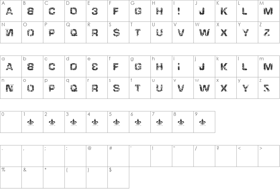 HackingTrashed font character map preview