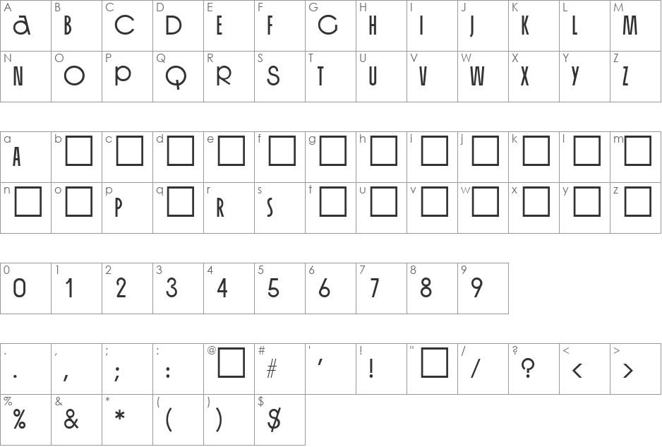Hadicap font character map preview