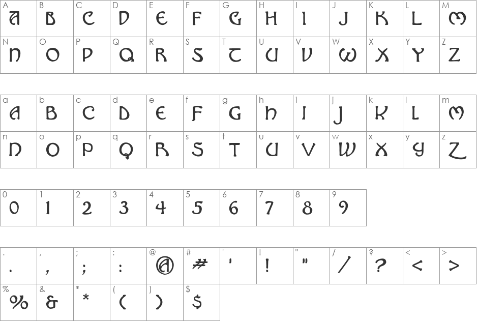 Hadley font character map preview