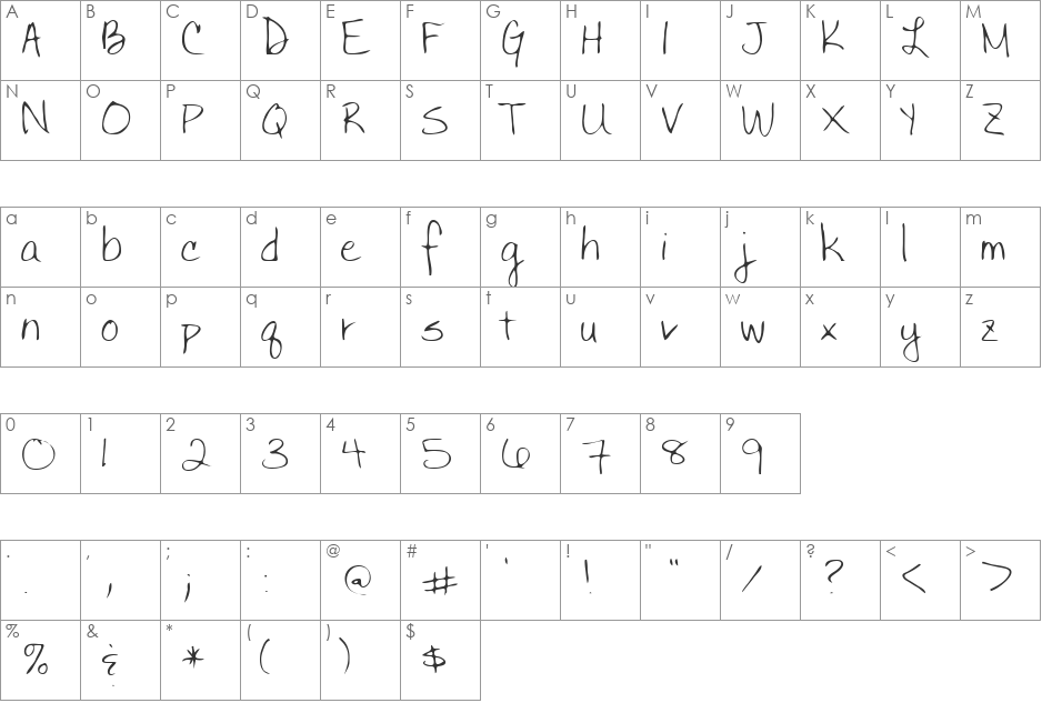 Hadley font character map preview
