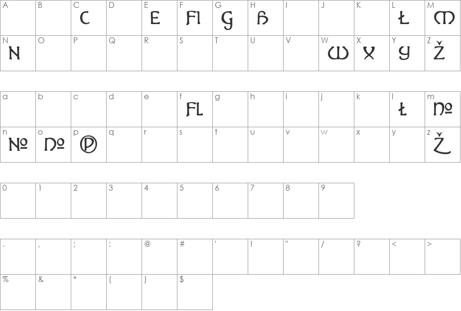 Hadley Alts font character map preview