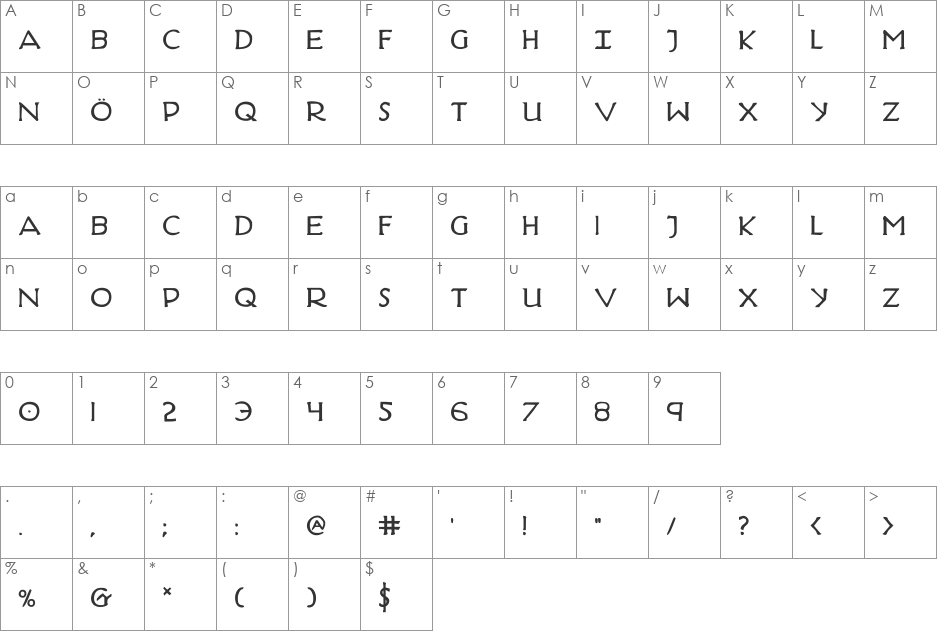 Hadriatic Italic font character map preview