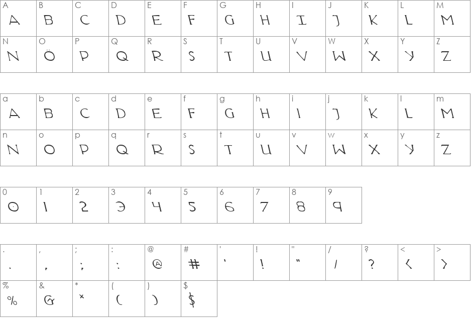 Hadriatic Leftalic font character map preview