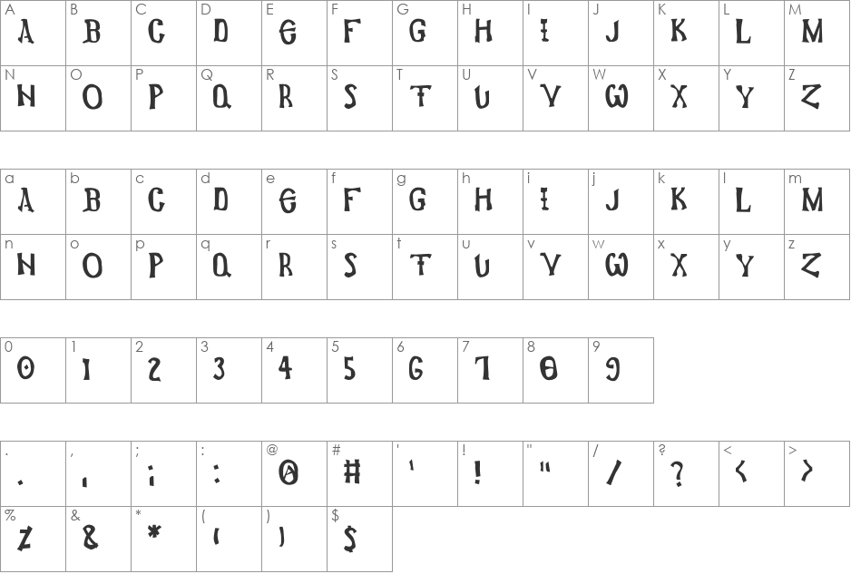 Hagias font character map preview