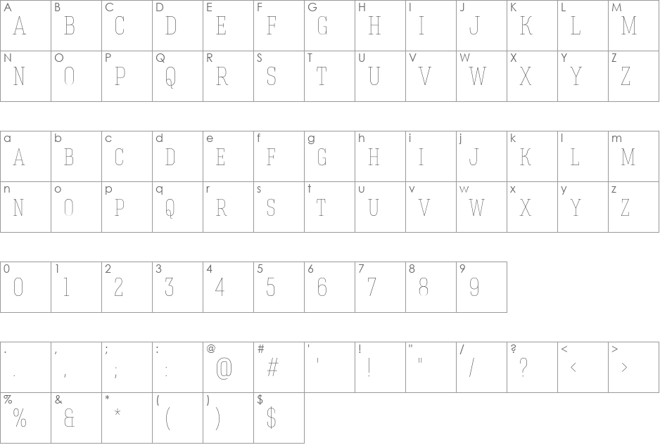 Hagin Caps Thin font character map preview