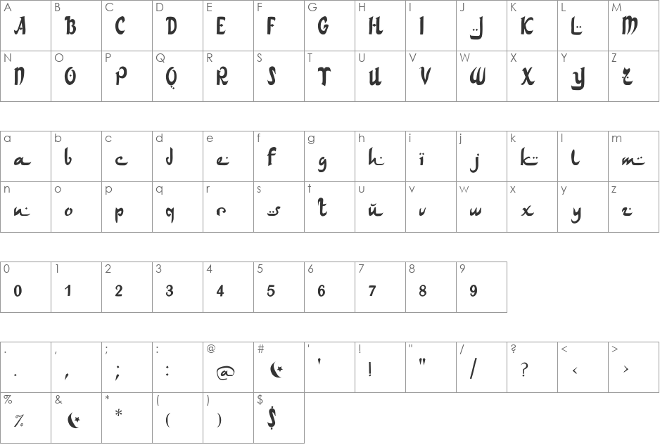 ArabDances font character map preview