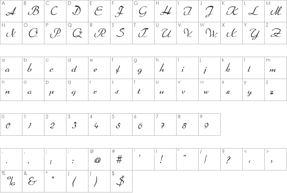 Arabella font character map preview