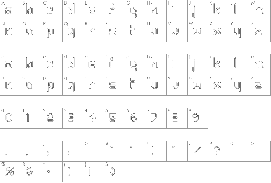 Hairpin-Normal Hollow font character map preview