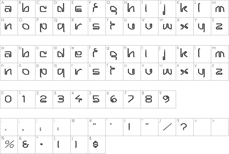 Hairpin-Normal Wd font character map preview