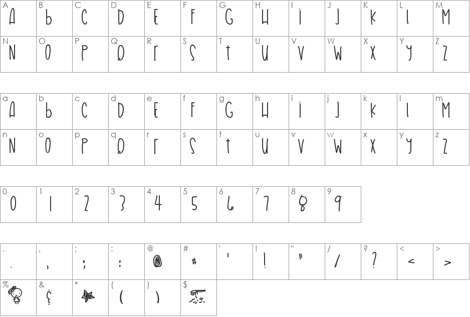 HairProblems font character map preview