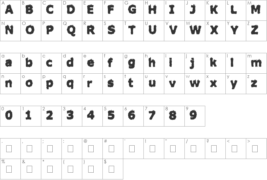 Hairy Monster font character map preview