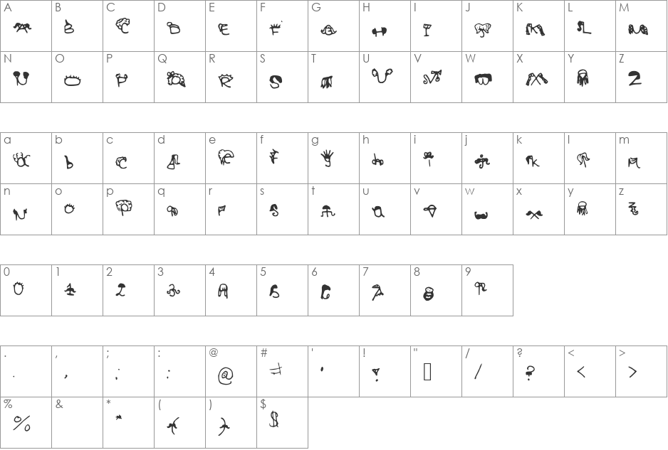 HairyStyles font character map preview