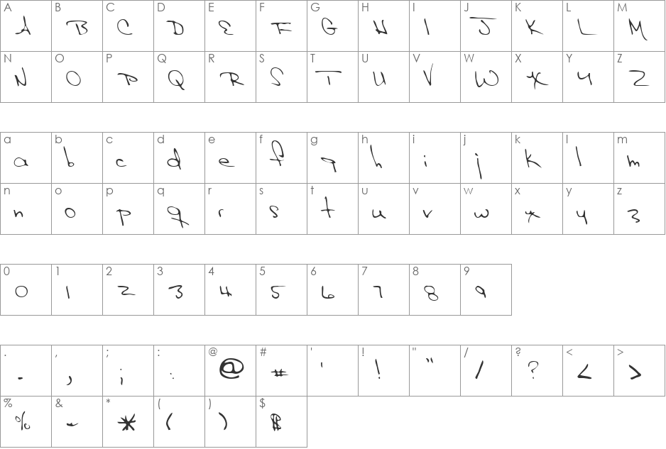 Hak font character map preview