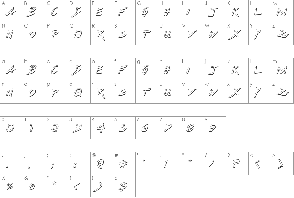 Hakturus 3D font character map preview