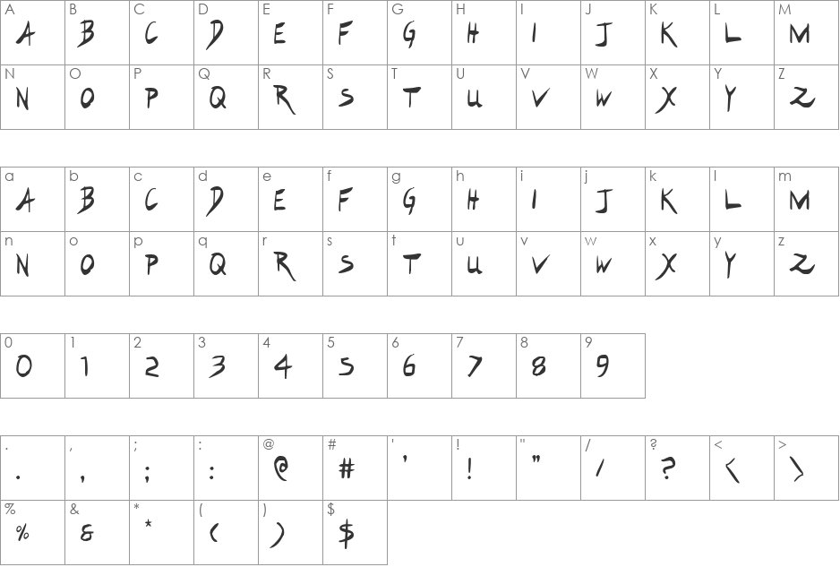 Hakturus Expanded font character map preview