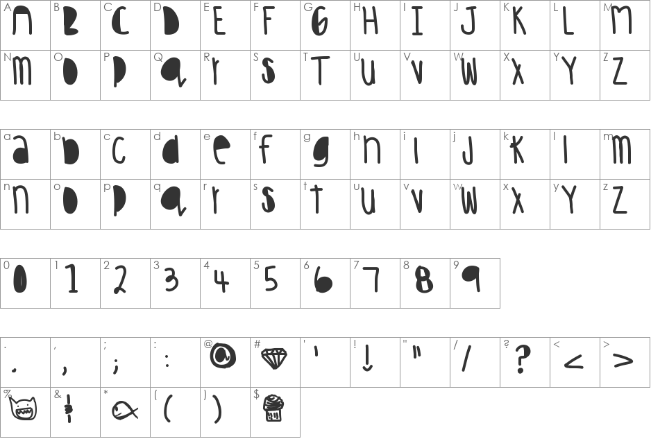 HakunaMatata font character map preview