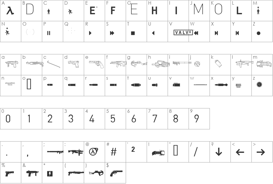 HalfLife2 font character map preview