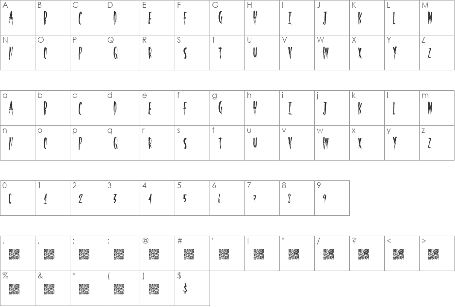HalfLight font character map preview